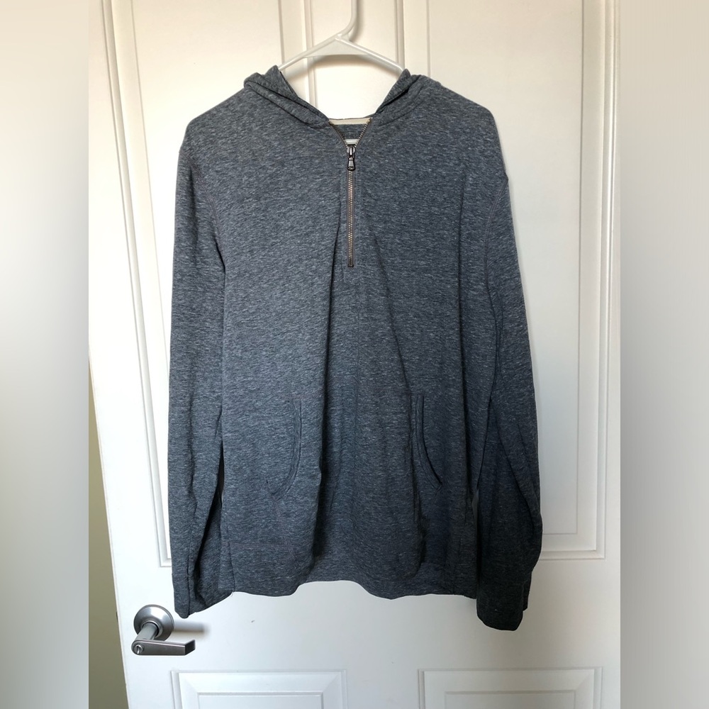 Converse Men's Grey Hooded Half-Zip Sweater Size medium